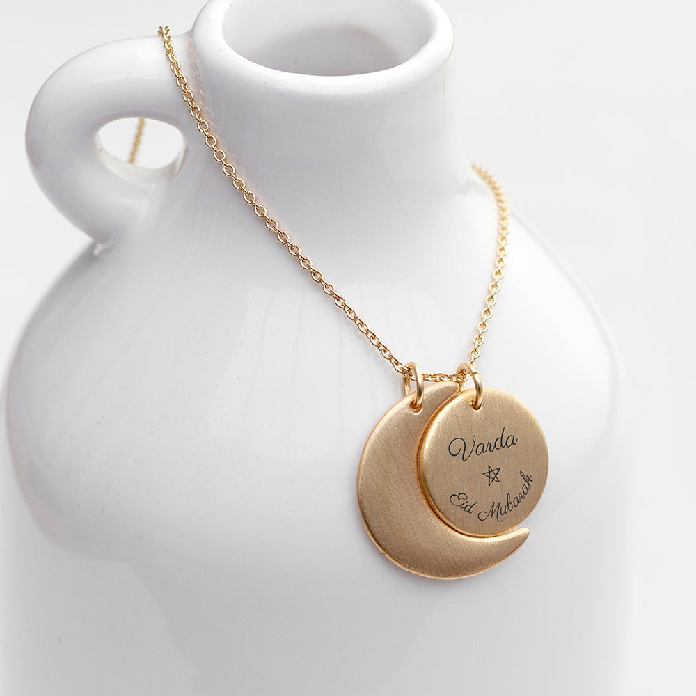 Personalised Eid Mubarak Matte Moon and Sun Necklace