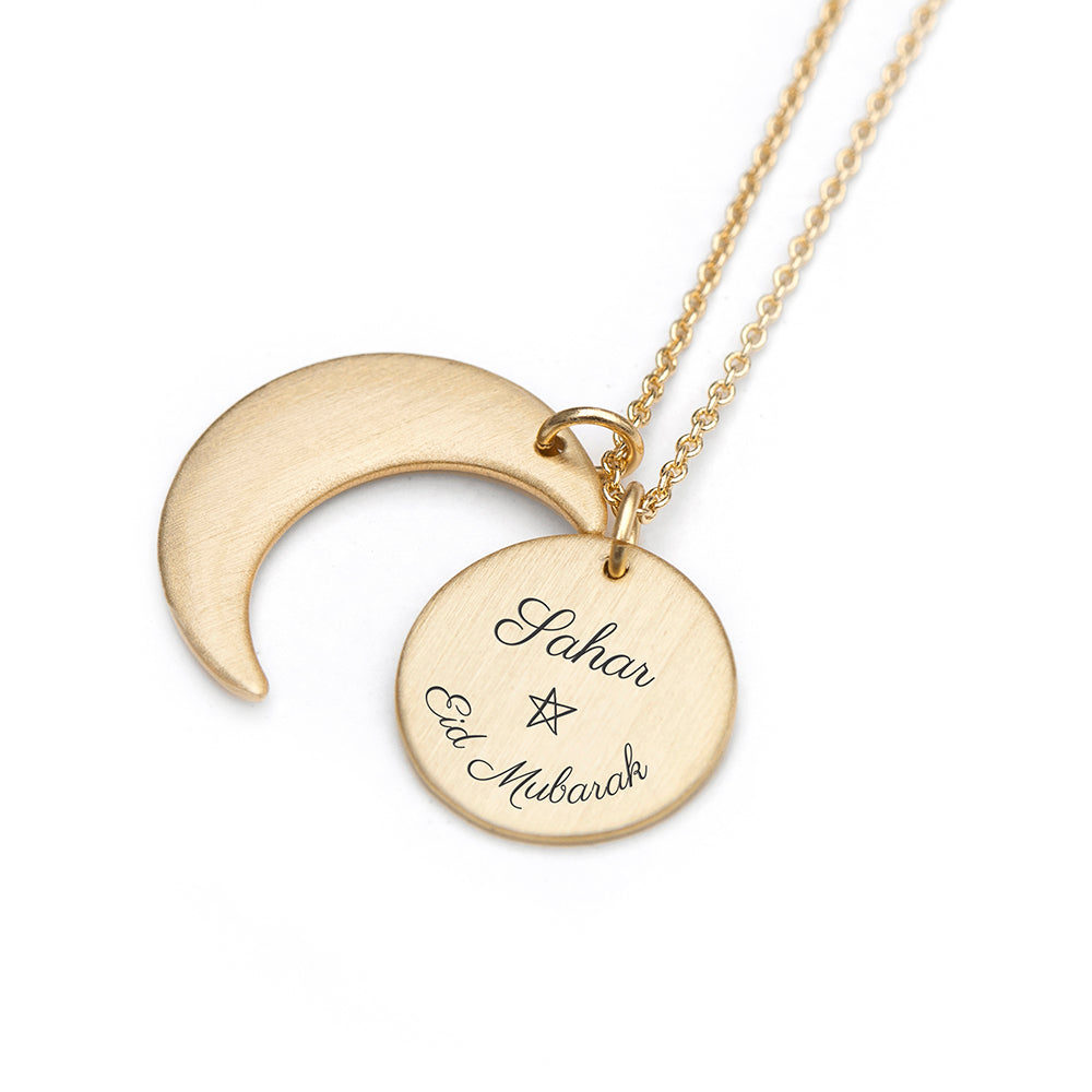 Personalised Eid Mubarak Matte Moon and Sun Necklace