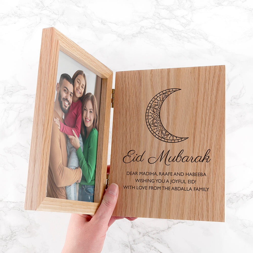 Personalised Eid Mubarak Oak Book Photo Frame