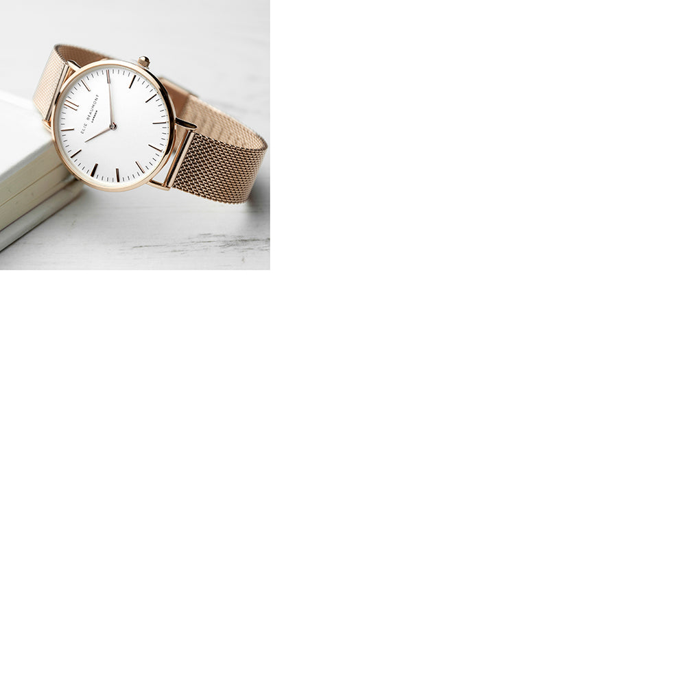 Personalised Eid Mubarak Elie Beaumont Ladies Rose Gold Mesh Strapped Watch With White Dial