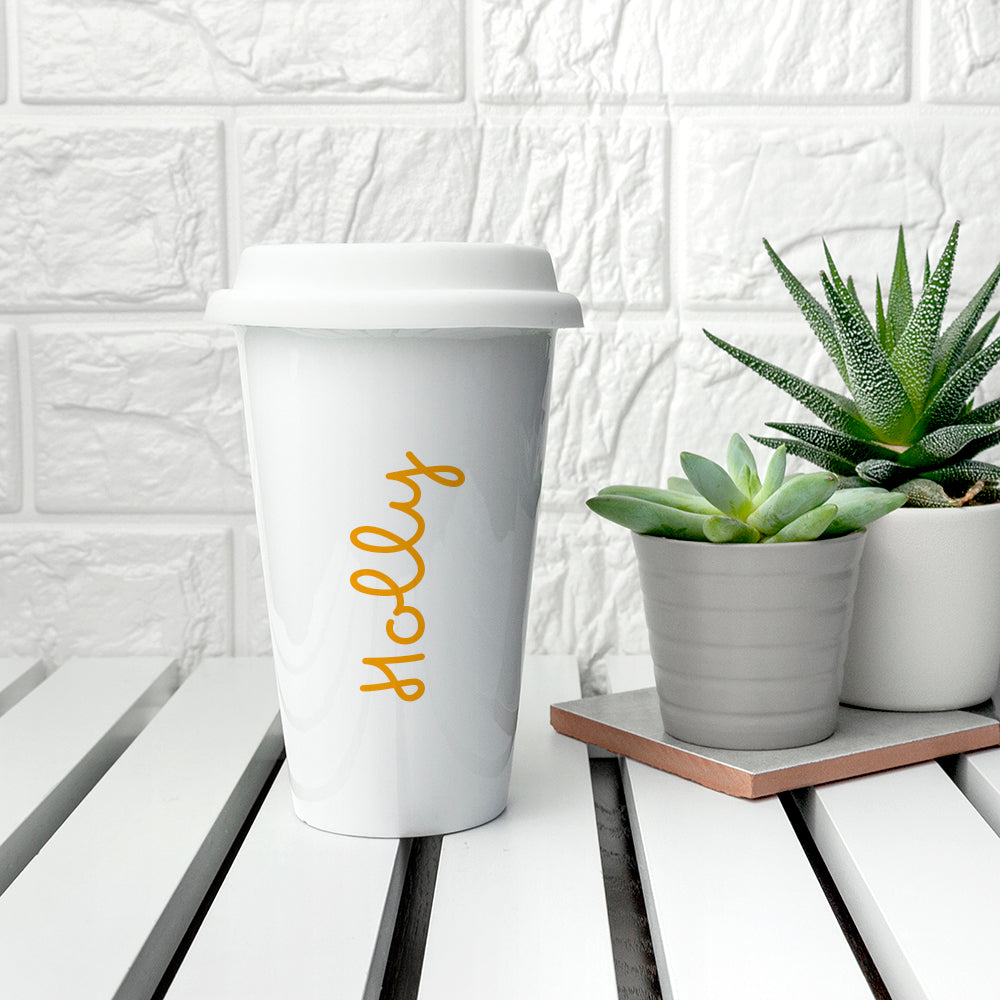 Personalised Summer Style Ceramic Travel Mug - Yellow