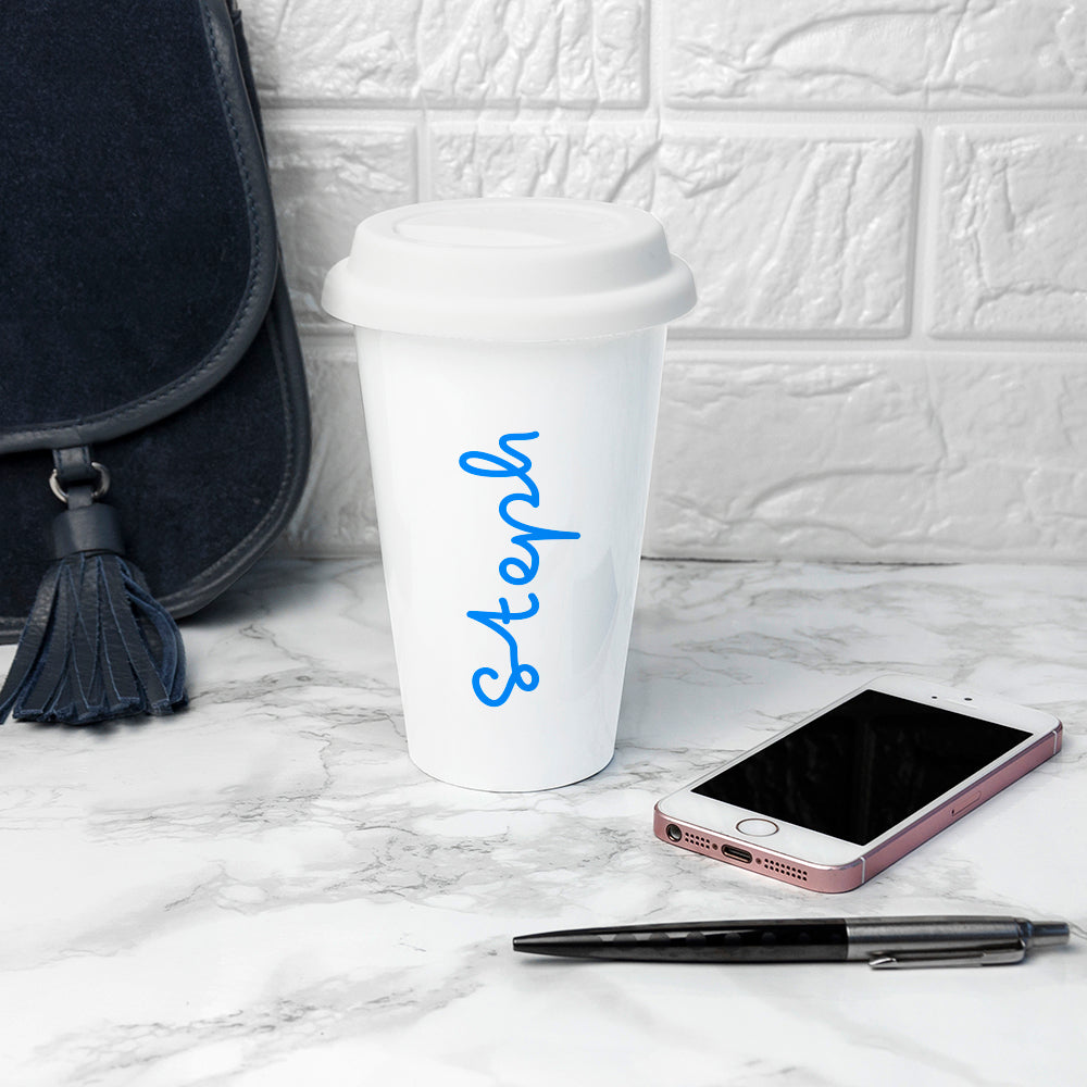 Personalised Summer Style Ceramic Travel Mug - Blue