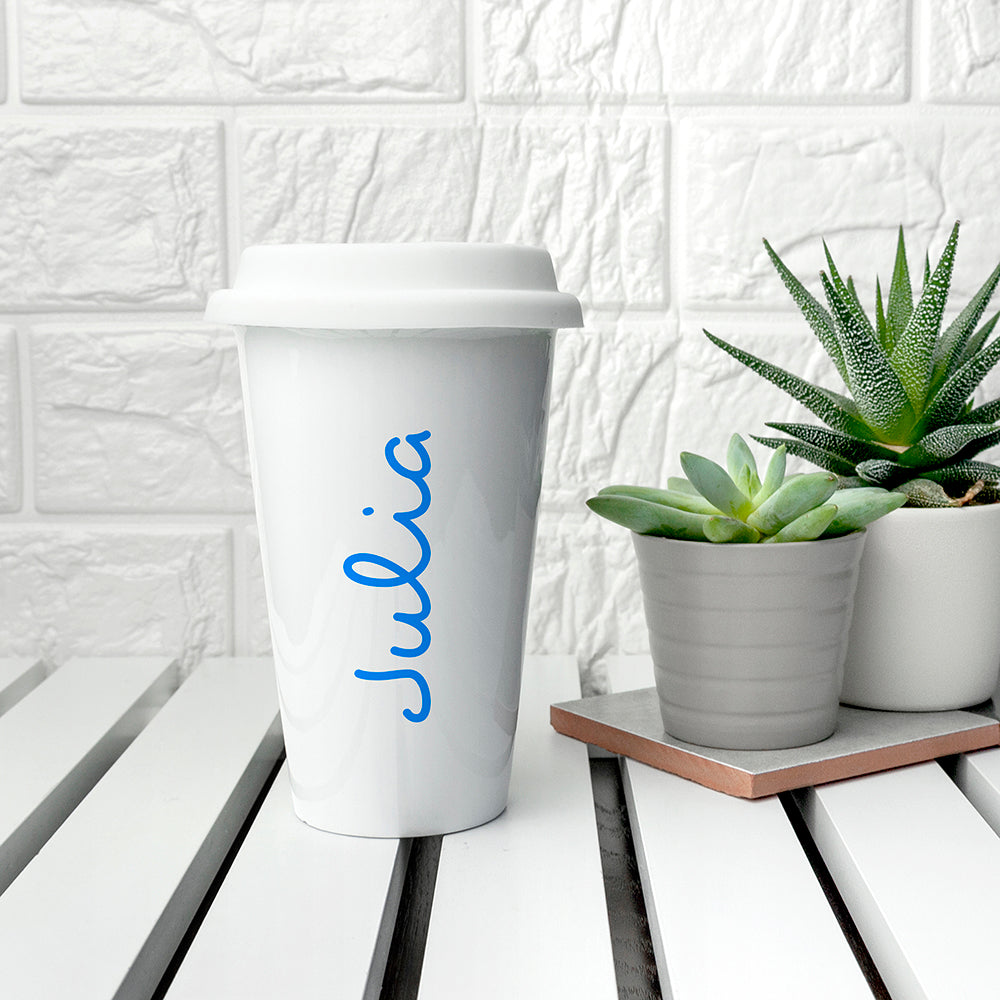 Personalised Summer Style Ceramic Travel Mug - Blue