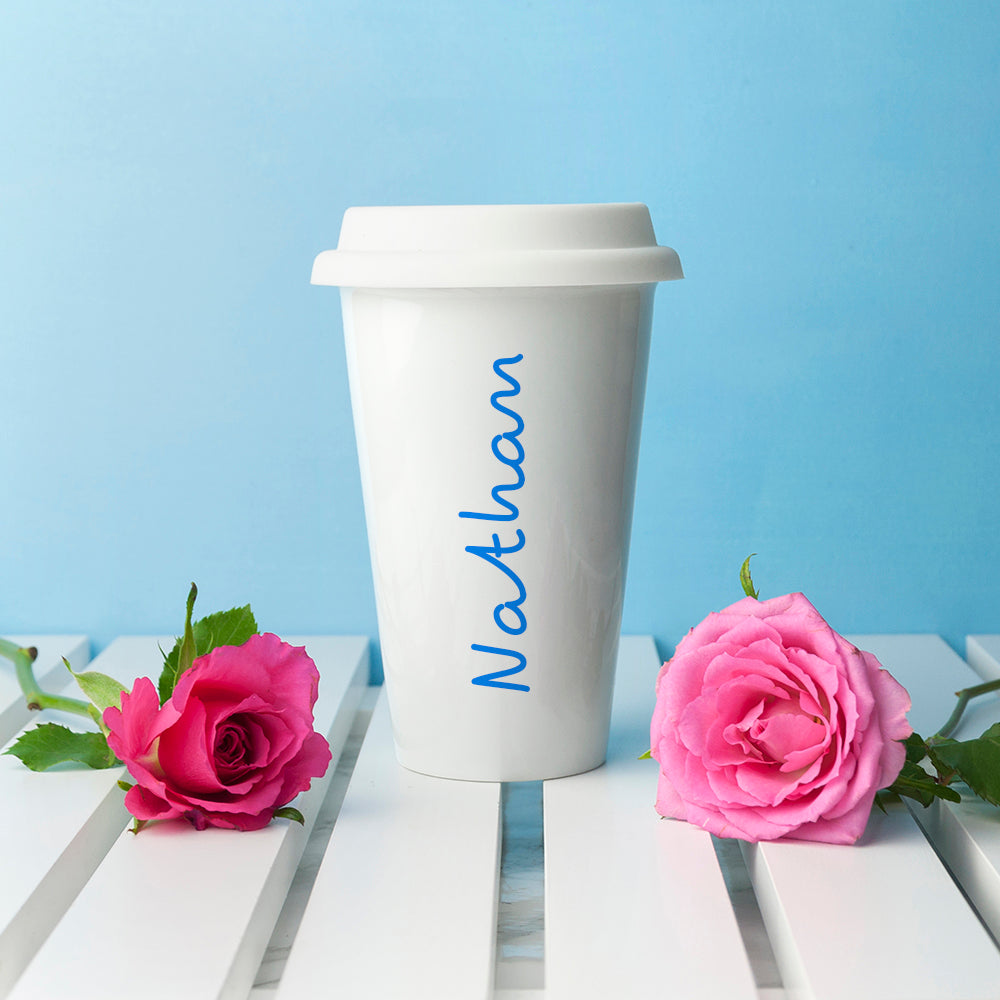 Personalised Summer Style Ceramic Travel Mug - Blue