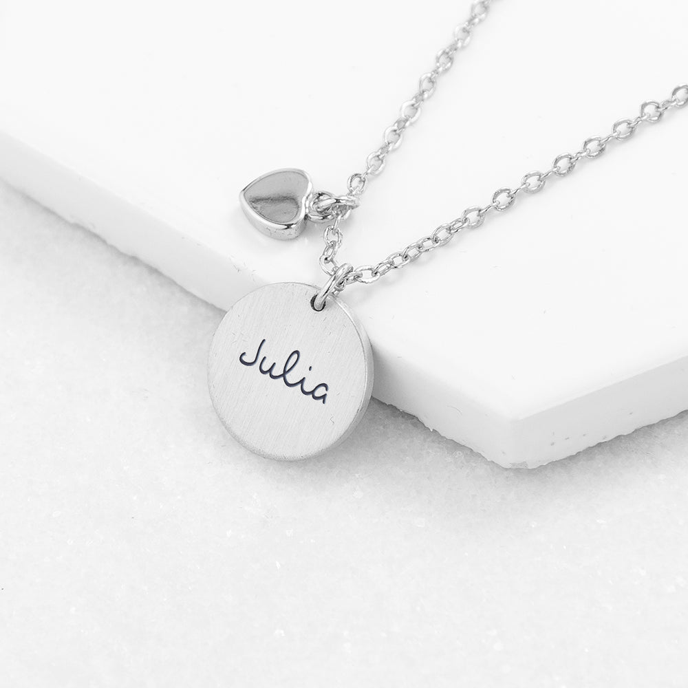 Personalised Summer Style Heart and Disc Necklace - Silver