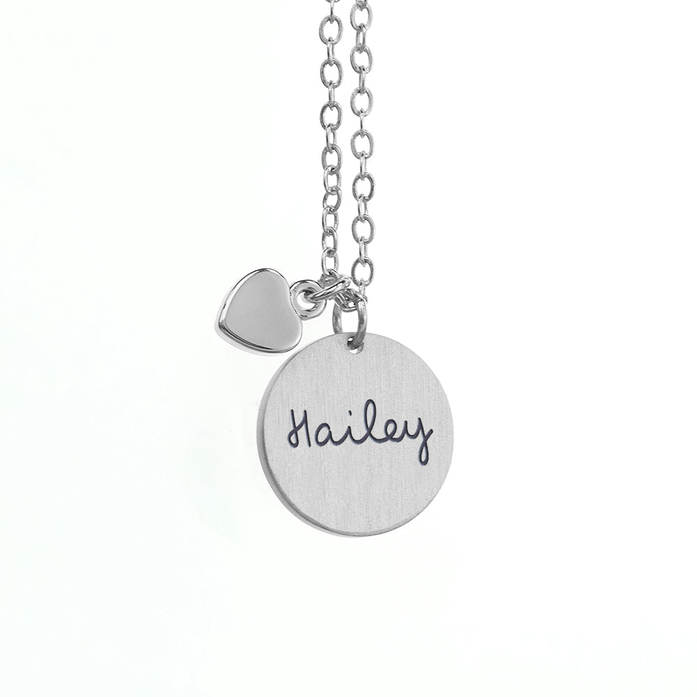 Personalised Summer Style Heart and Disc Necklace - Silver
