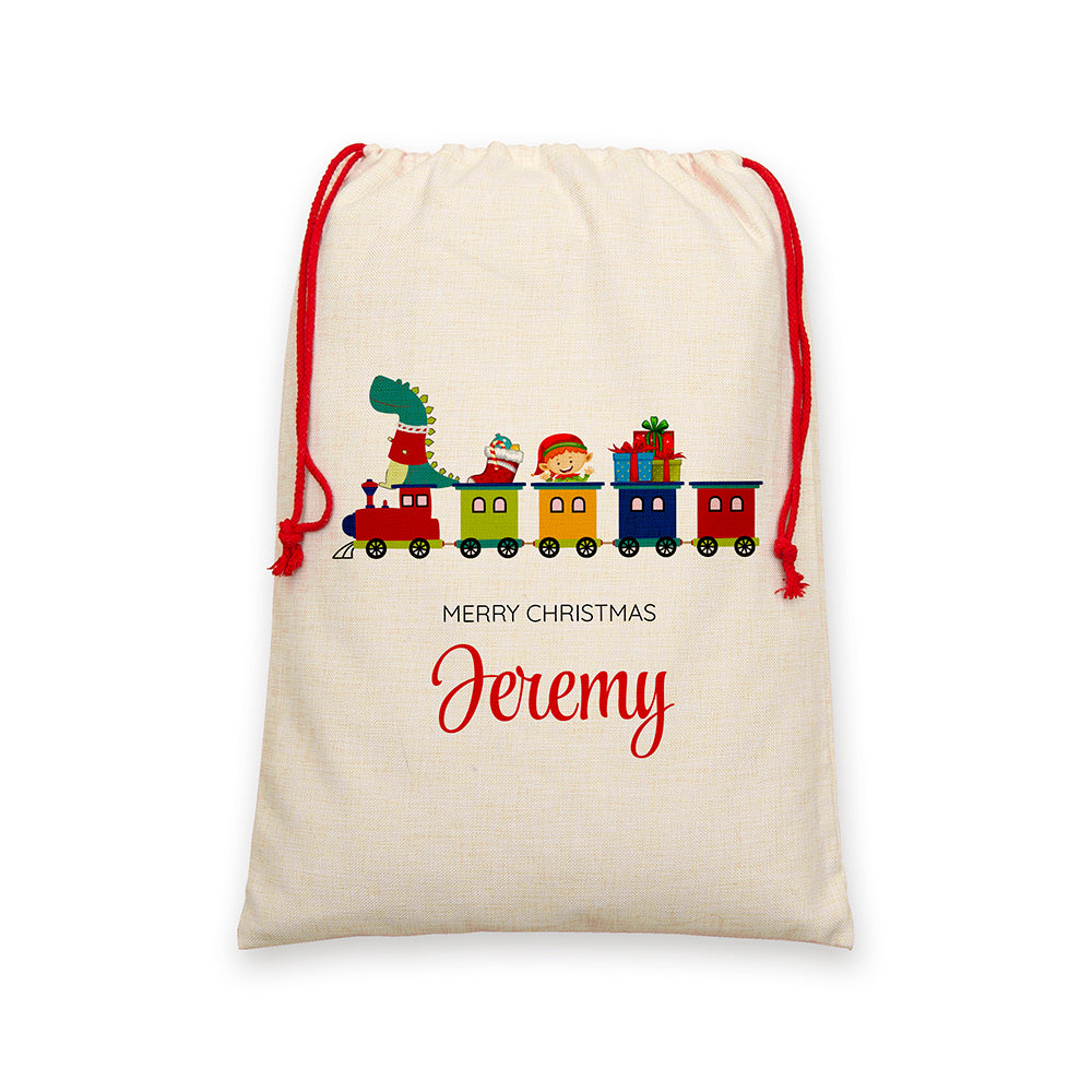 Personalised Kid's Christmas Train Christmas Sack