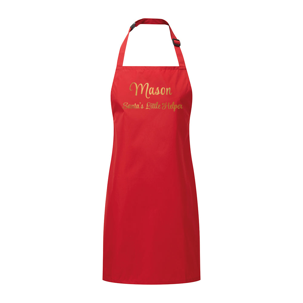 Personalised Santas Little Helper Childrens Red Waterproof Apron