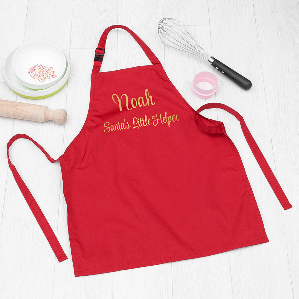 Personalised Santas Little Helper Childrens Red Waterproof Apron