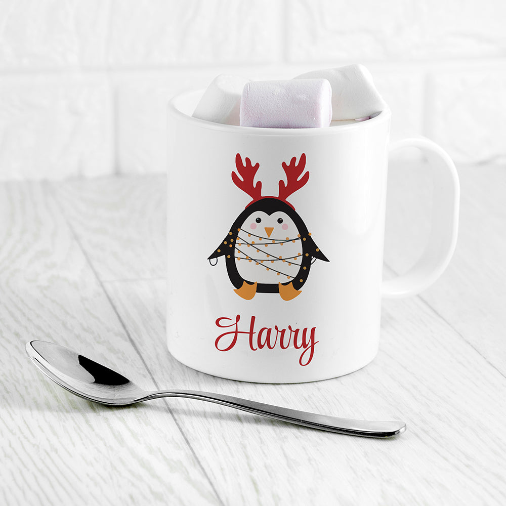 Personalised Christmas Penguin Kids Polymer Mug