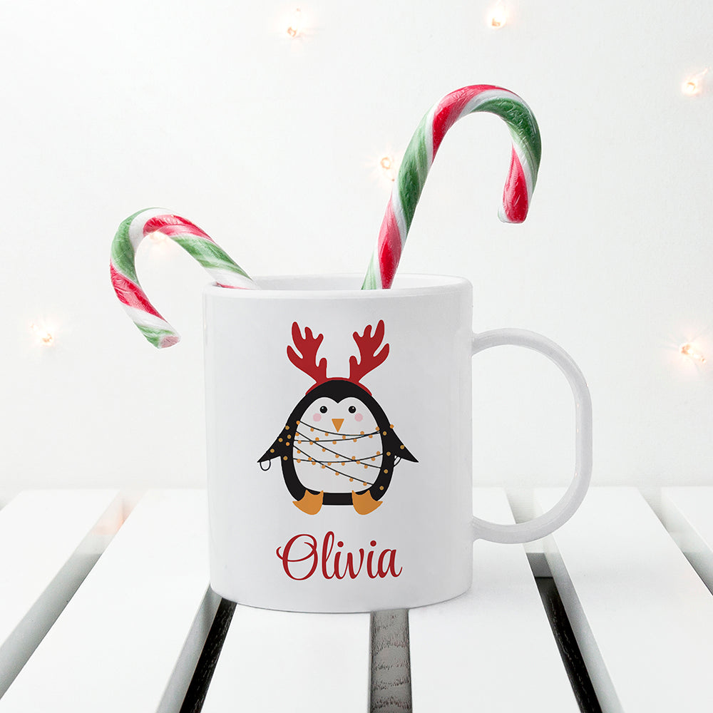 Personalised Christmas Penguin Kids Polymer Mug