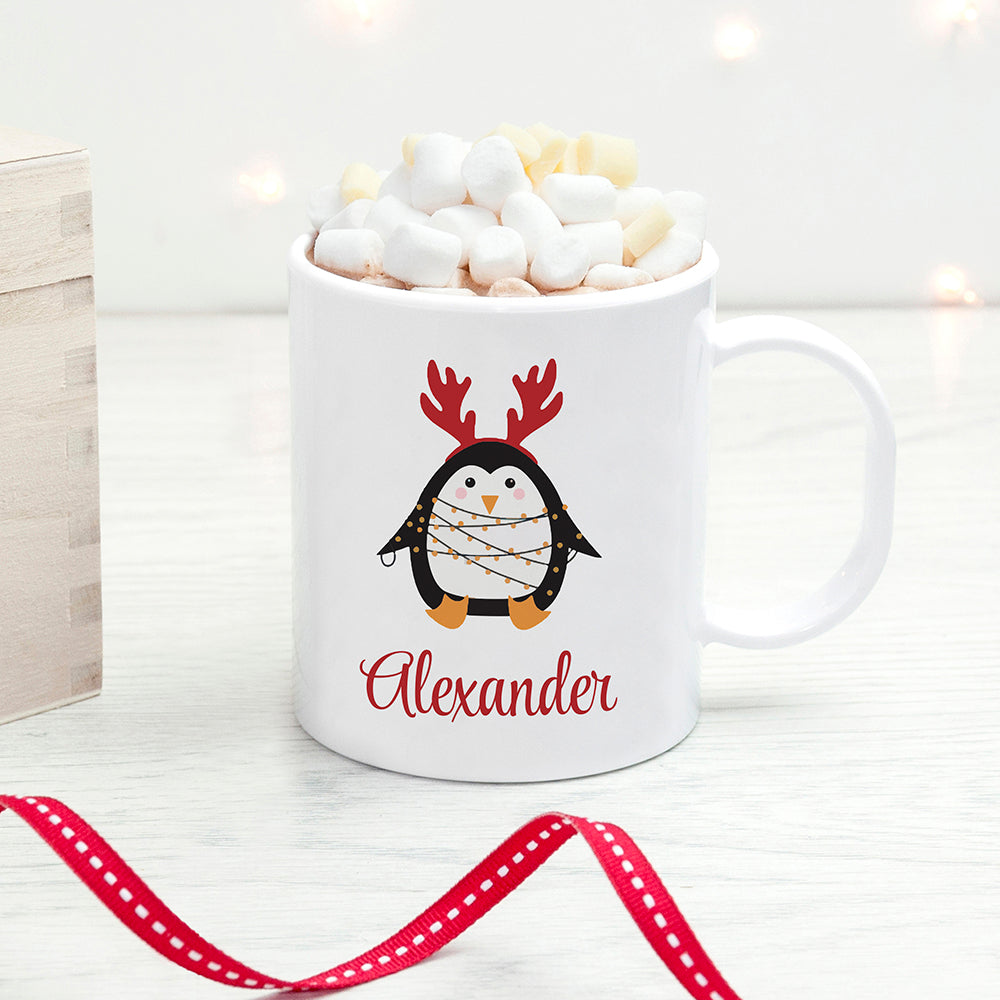 Personalised Christmas Penguin Kids Polymer Mug