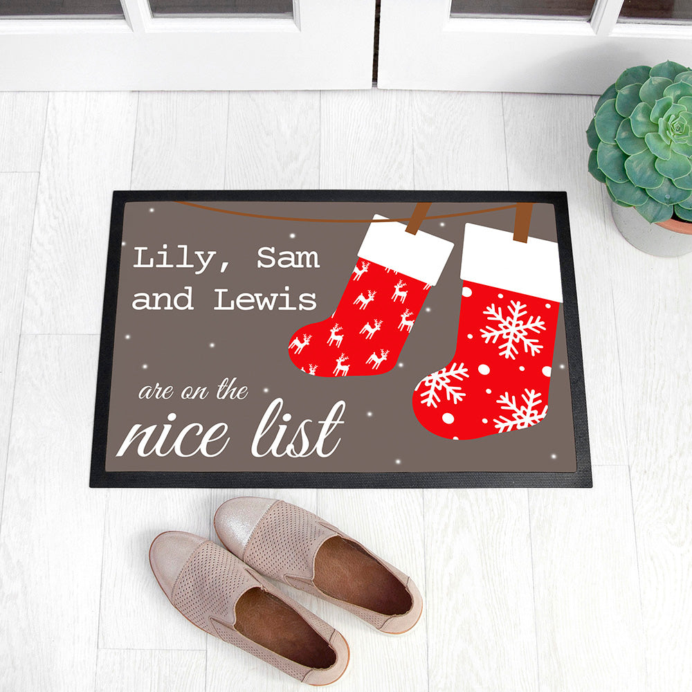 Personalised Festive Stockings Christmas Indoor Doormat