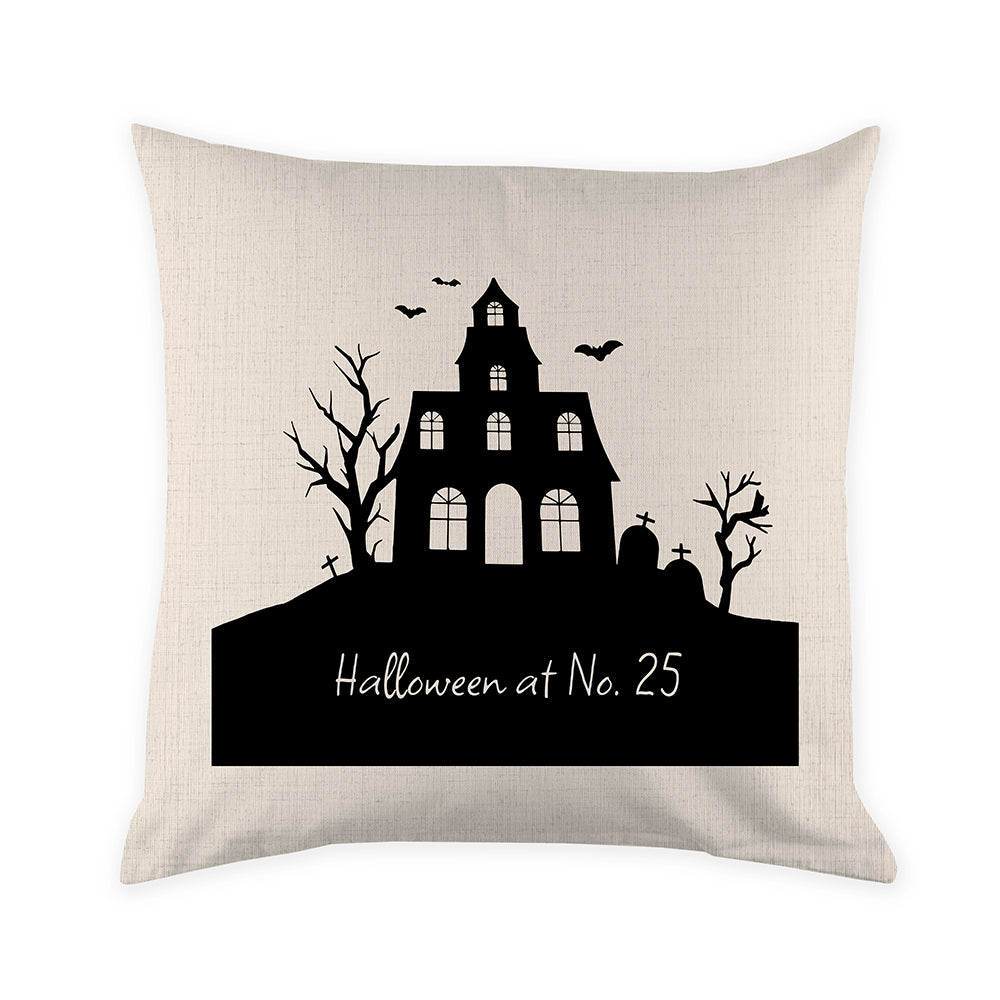Personalised Halloween Haunted House Cushion Cover