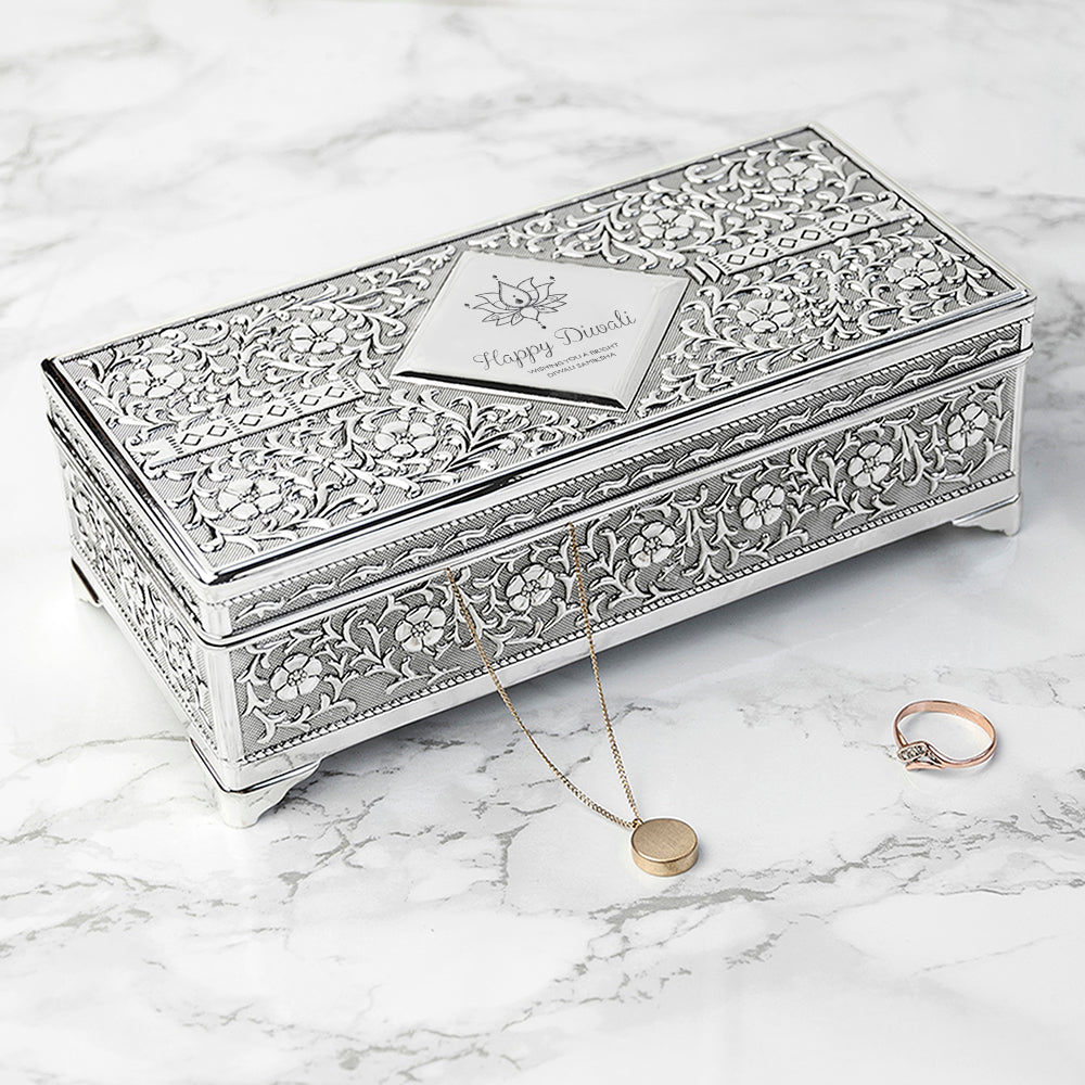 Personalised Diwali Silver Trinket Box