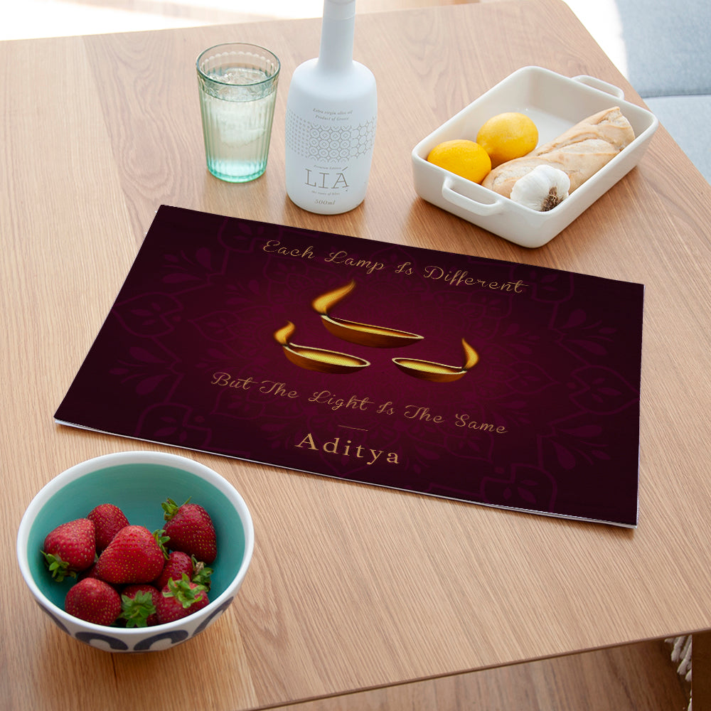Personalised Diwali Three Diyas Placemat