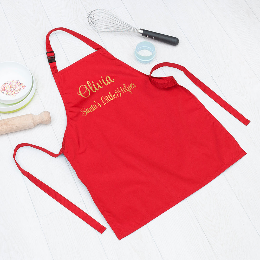 Personalised Santas Little Helper Childrens Red Waterproof Apron