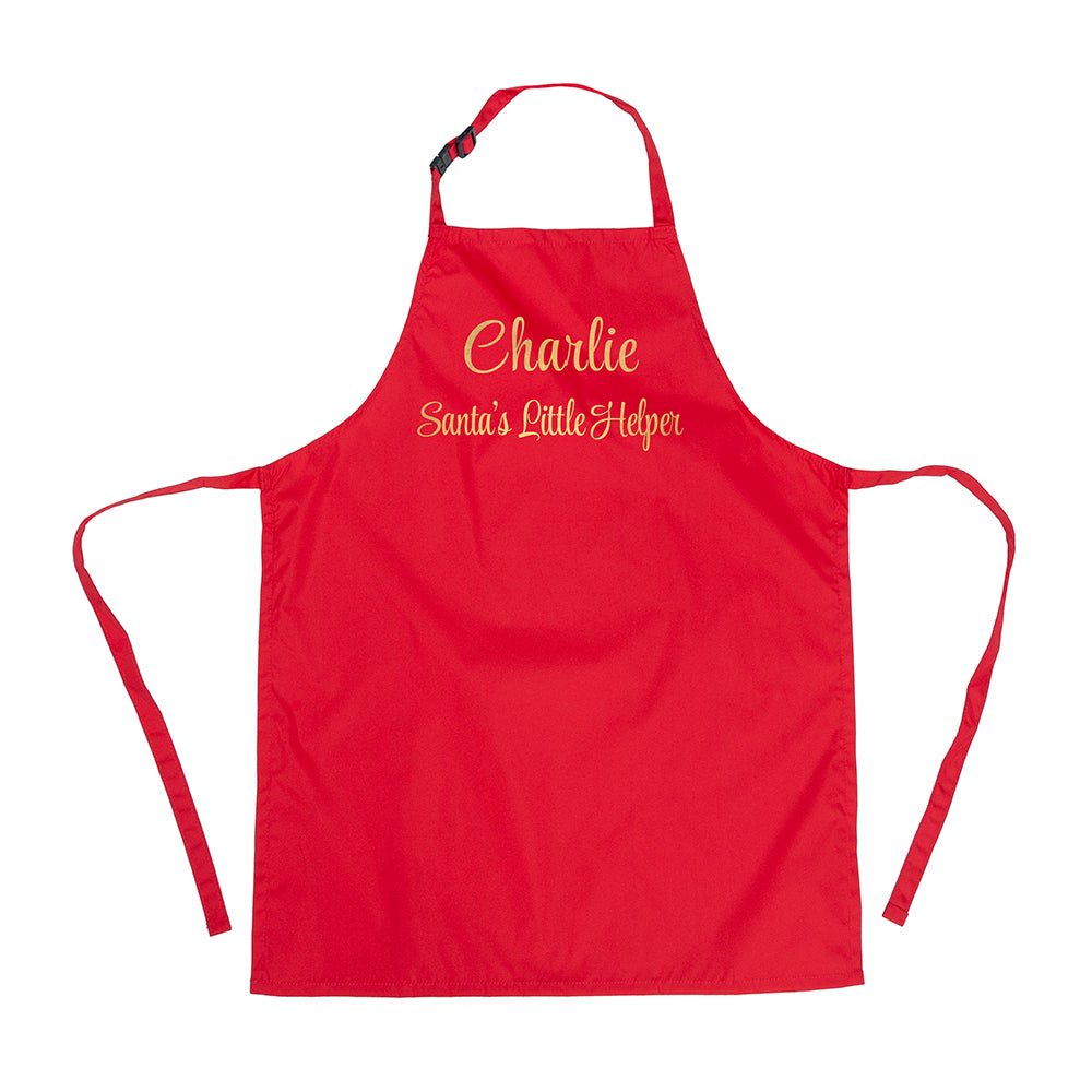 Personalised Santas Little Helper Childrens Red Waterproof Apron