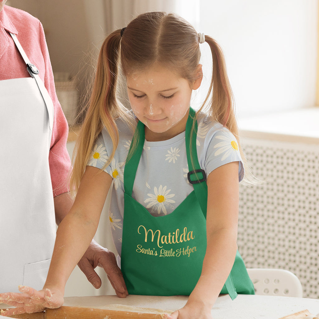 Personalised Santas Little Helper Childrens Green Waterproof Apron