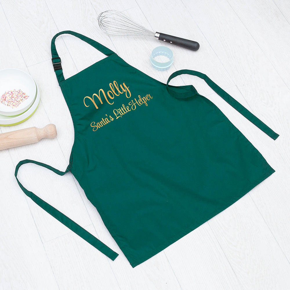 Personalised Santas Little Helper Childrens Green Waterproof Apron