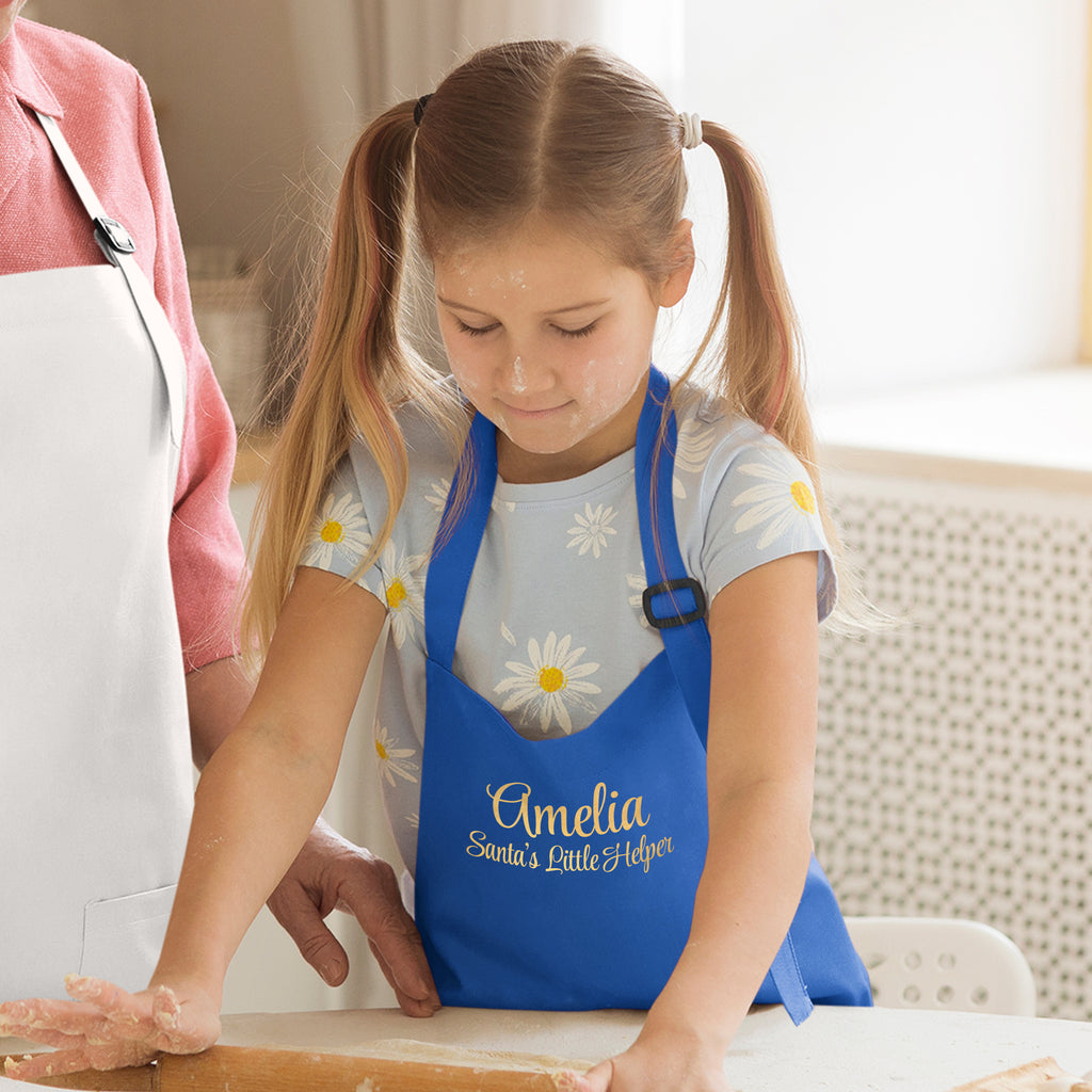 Personalised Santas Little Helper Childrens Blue Waterproof Apron