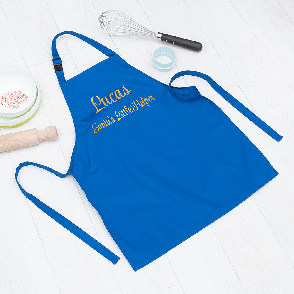 Personalised Santas Little Helper Childrens Blue Waterproof Apron