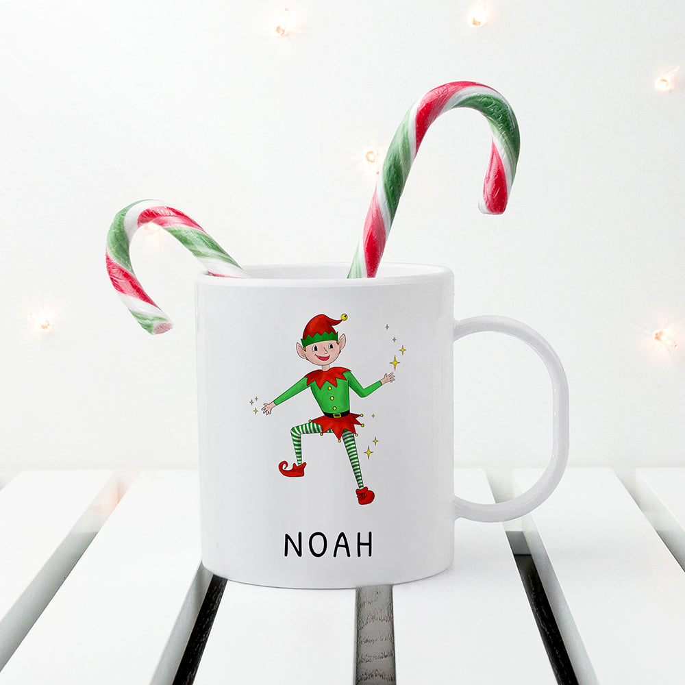 Personalised Playful Elf Christmas Polymer Mug