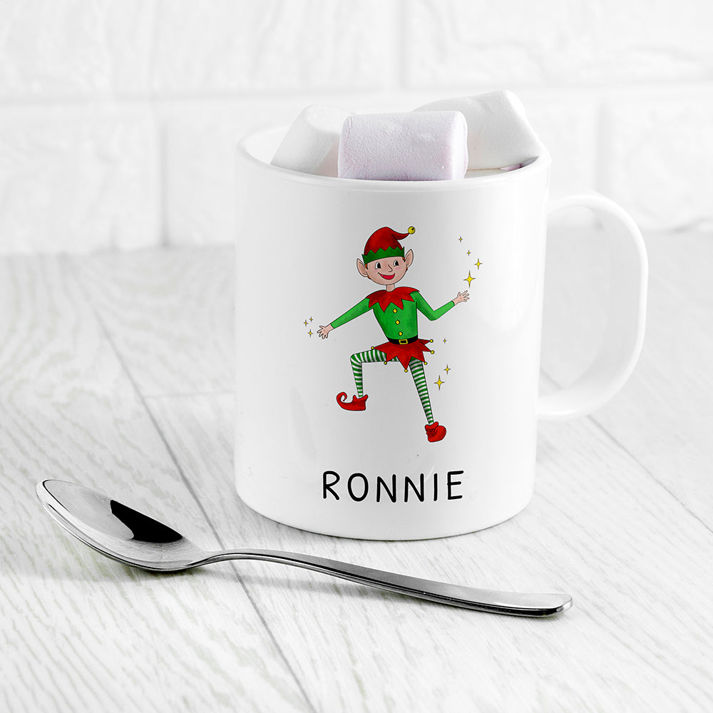 Personalised Playful Elf Christmas Polymer Mug