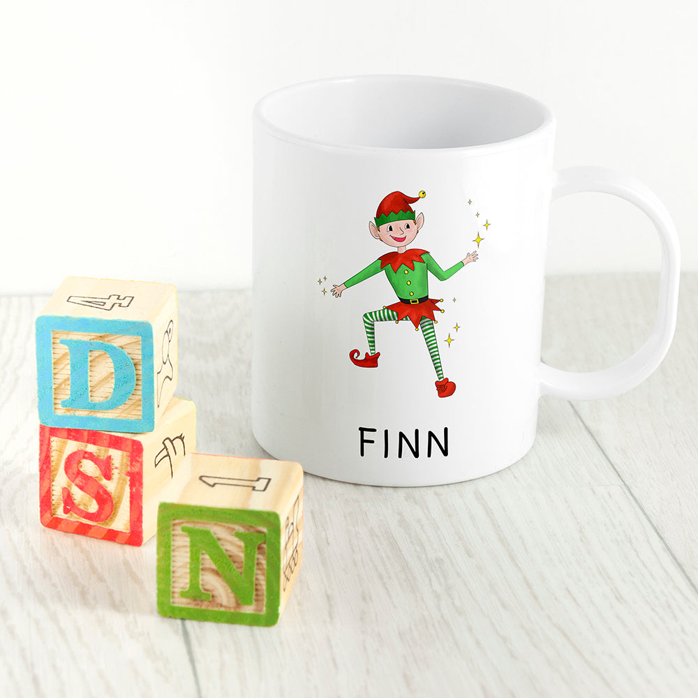 Personalised Playful Elf Christmas Polymer Mug
