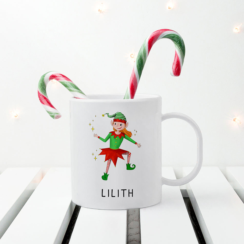 Personalised Playful Elf Christmas Polymer Mug