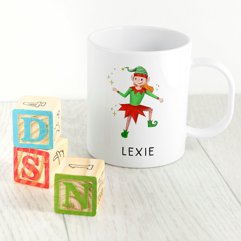 Personalised Playful Elf Christmas Polymer Mug