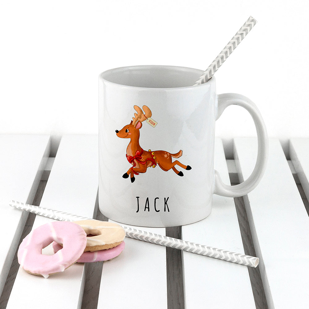 Personalised Reindeer Christmas White Mug