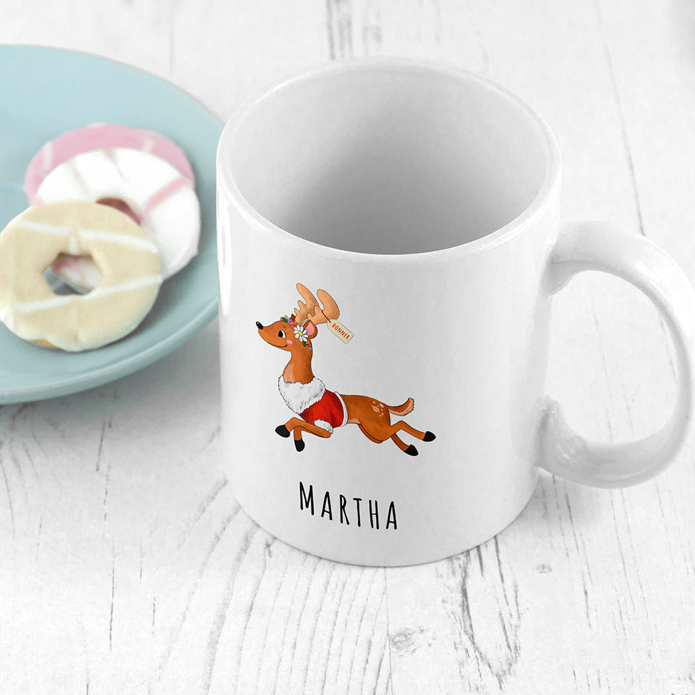 Personalised Reindeer Christmas White Mug