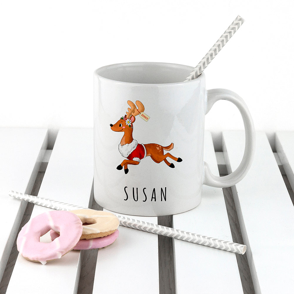 Personalised Reindeer Christmas White Mug