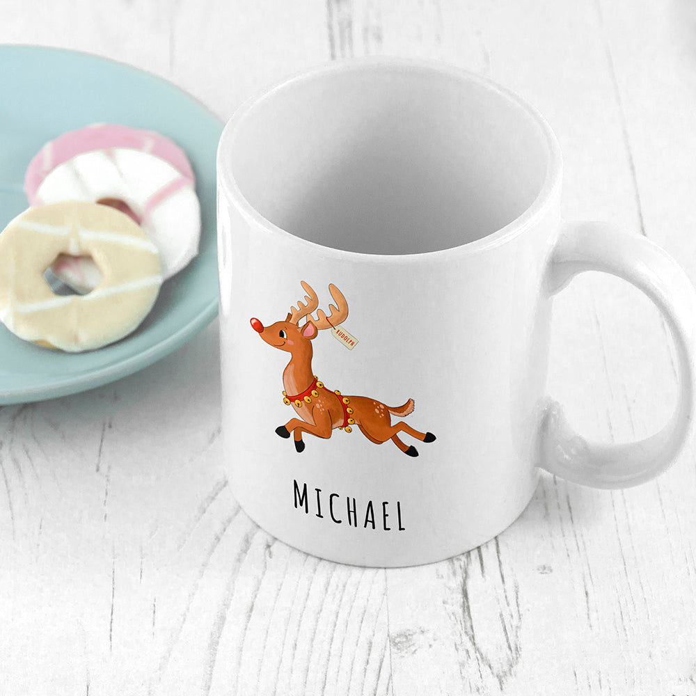 Personalised Reindeer Christmas White Mug