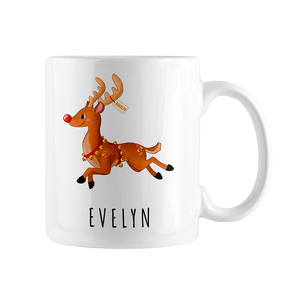 Personalised Reindeer Christmas White Mug
