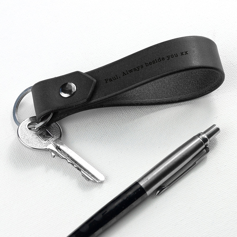 Personalised Black Leather Keyring