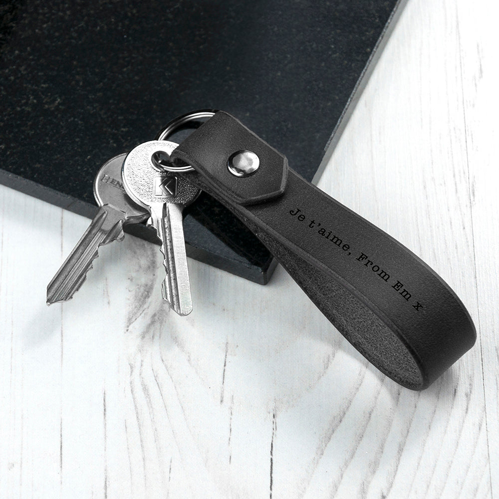 Personalised Black Leather Keyring
