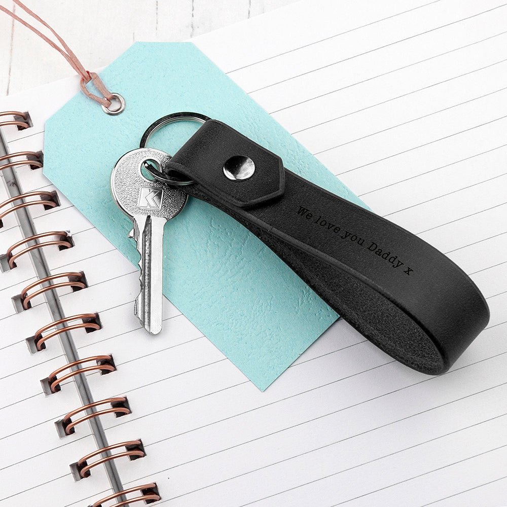 Personalised Black Leather Keyring