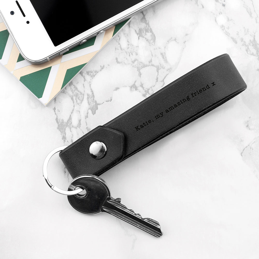 Personalised Black Leather Keyring