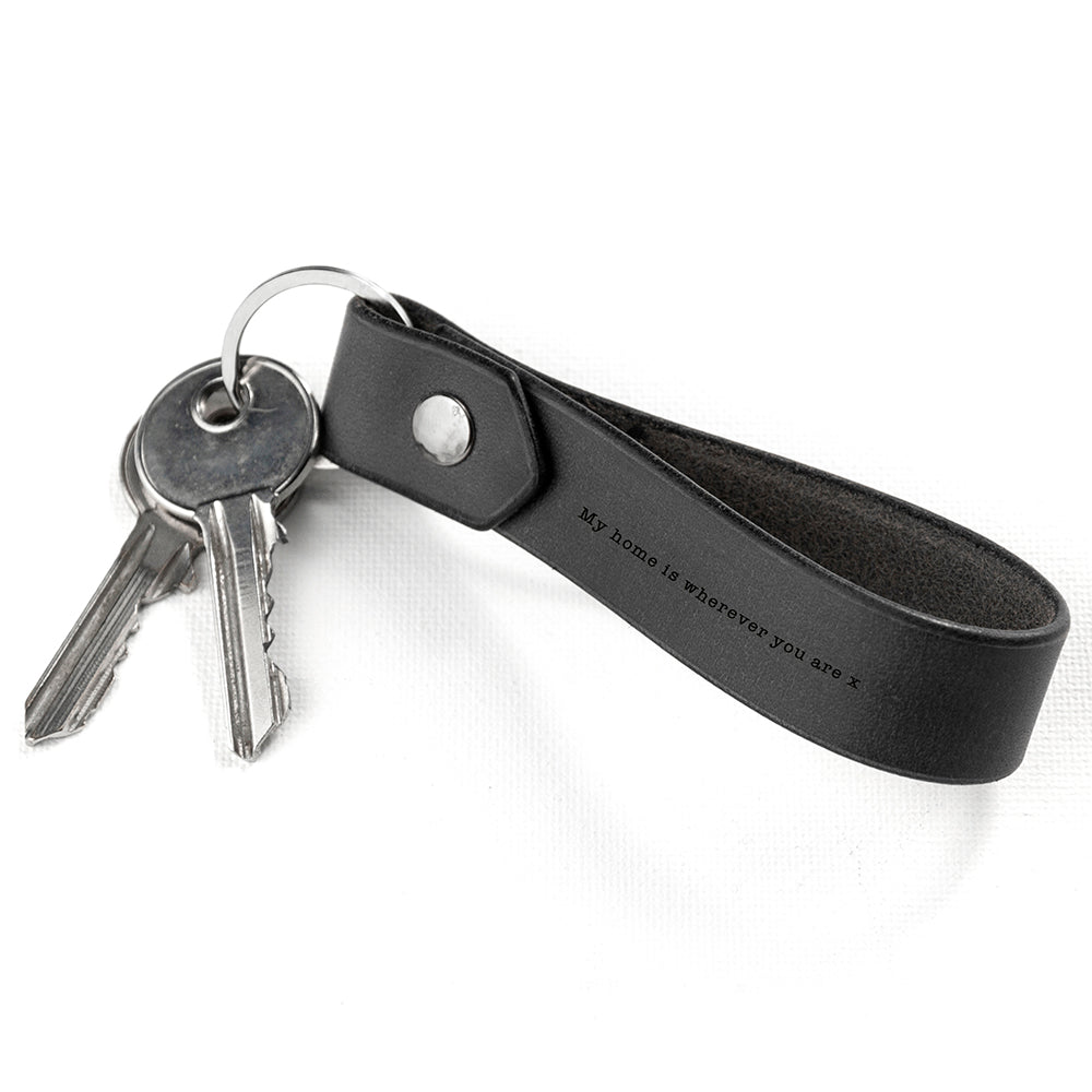 Personalised Black Leather Keyring