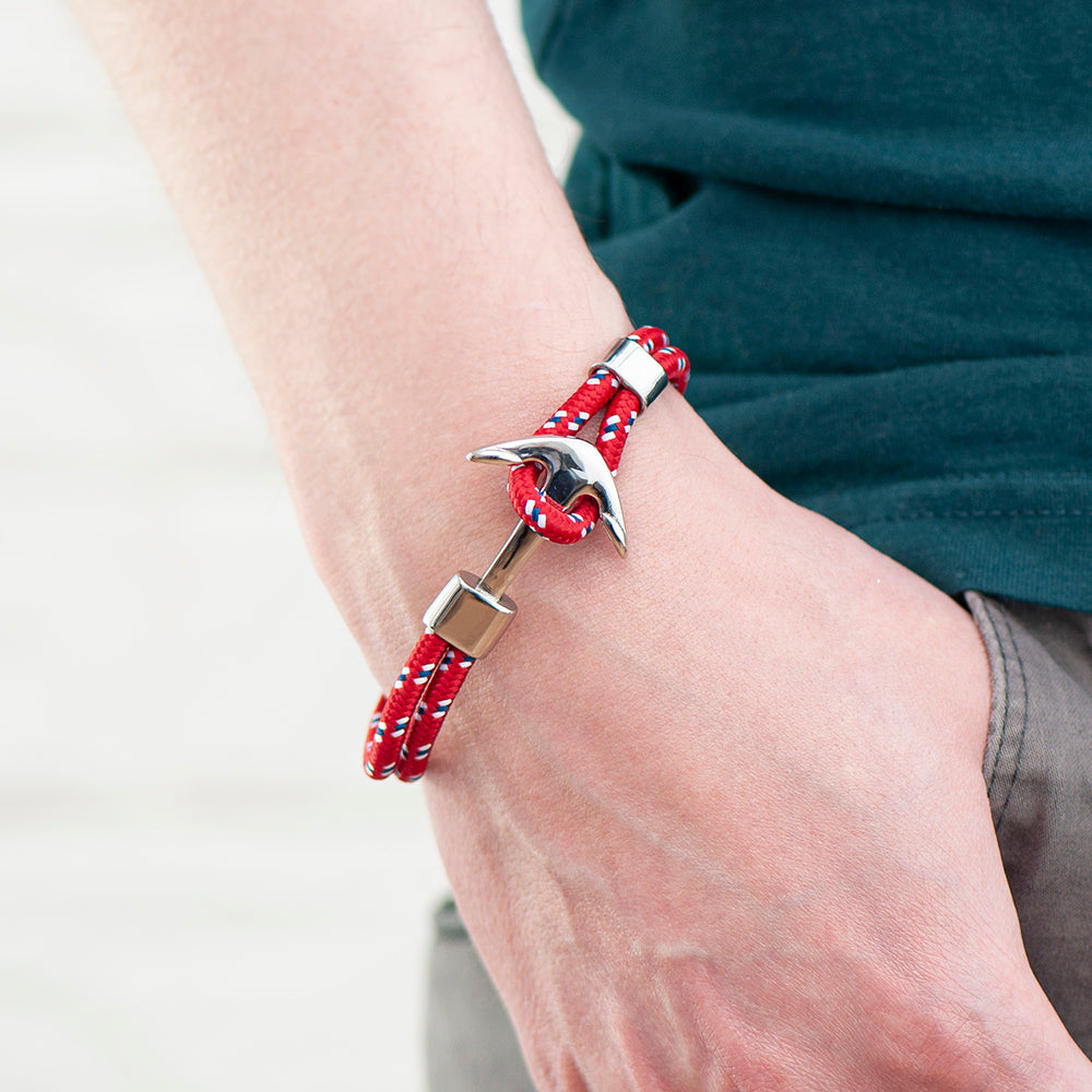 Personalised Mens Red Rope Nautical Anchor Bracelet