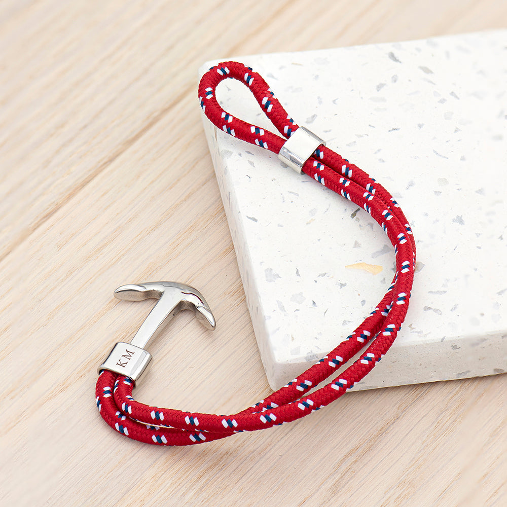 Personalised Mens Red Rope Nautical Anchor Bracelet