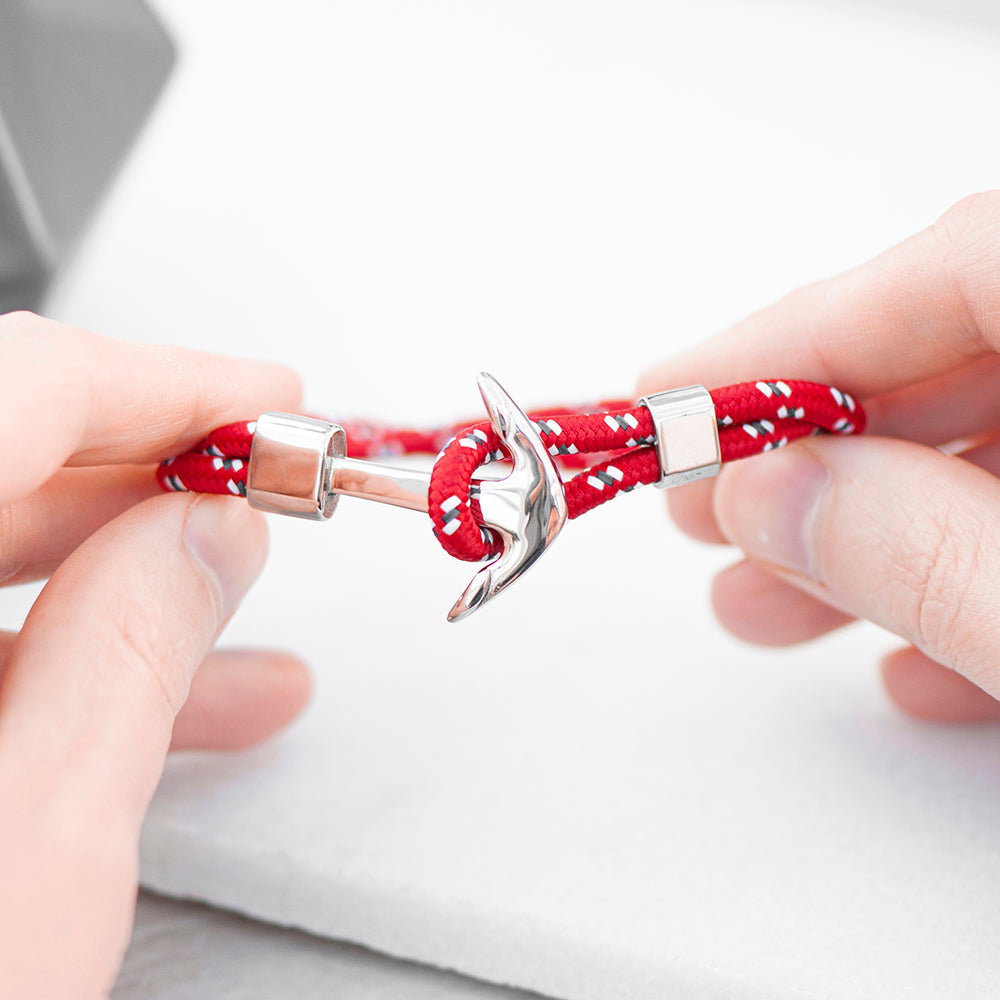 Personalised Mens Red Rope Nautical Anchor Bracelet
