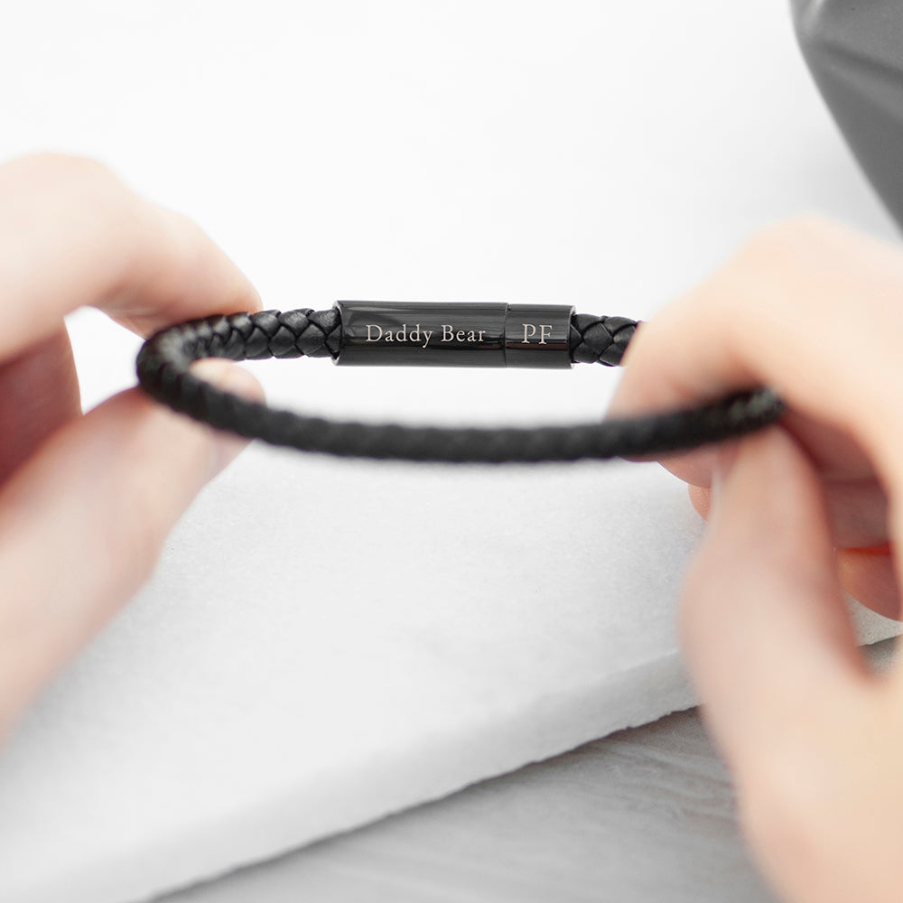 Personalised Mens Woven Black Leather Bracelet