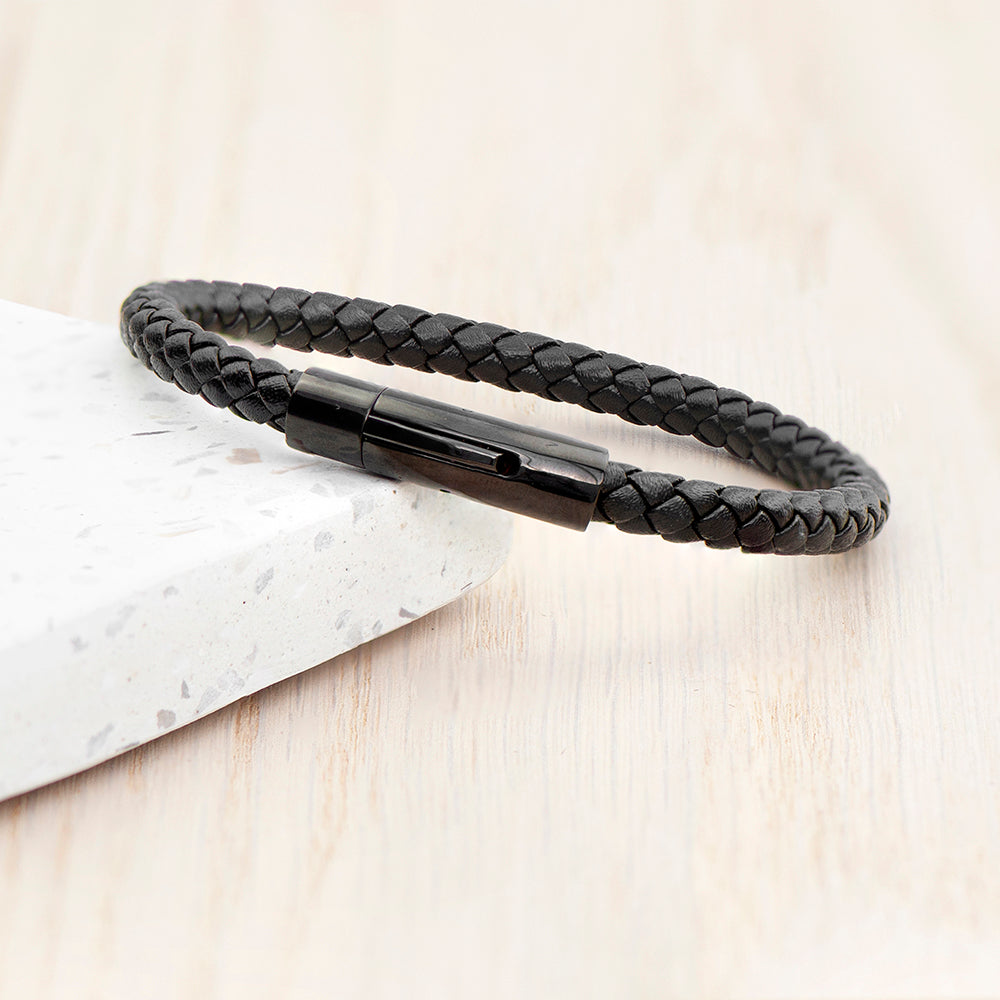 Personalised Mens Woven Black Leather Bracelet