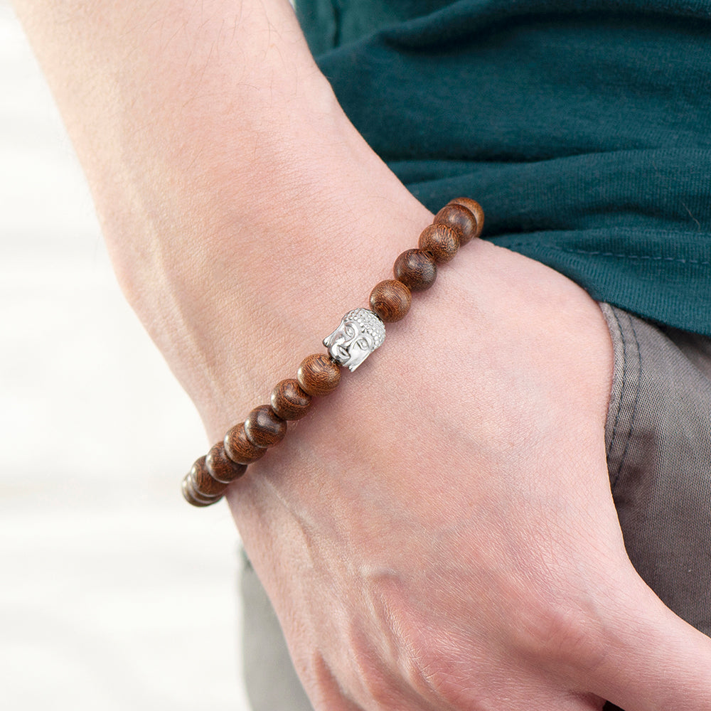 Personalised Mens Wooden Buddha Bracelet