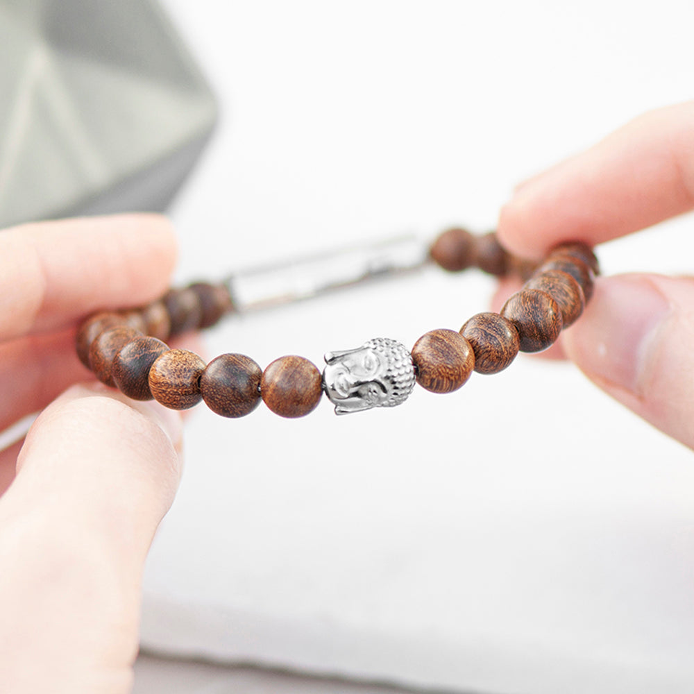 Personalised Mens Wooden Buddha Bracelet