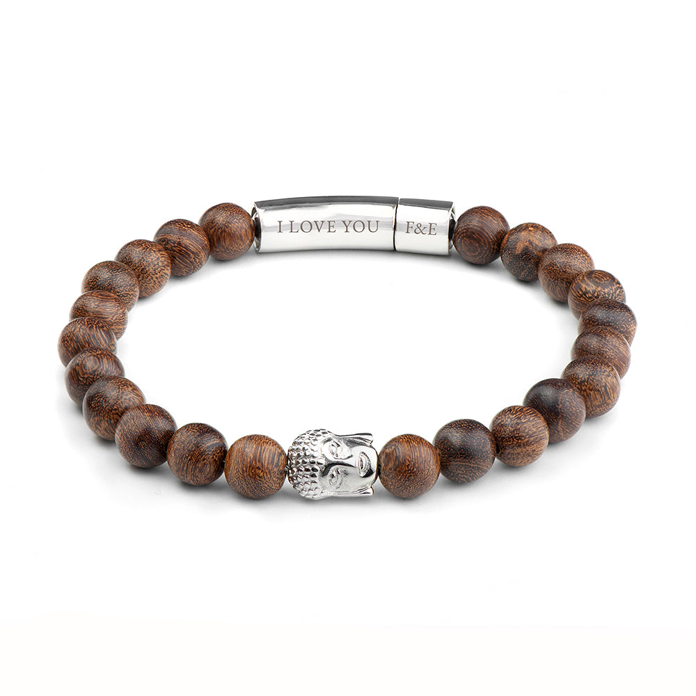 Personalised Mens Wooden Buddha Bracelet