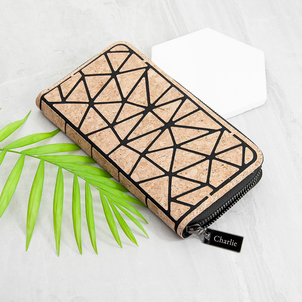 Personalised Geometric Cork Zip Wallet